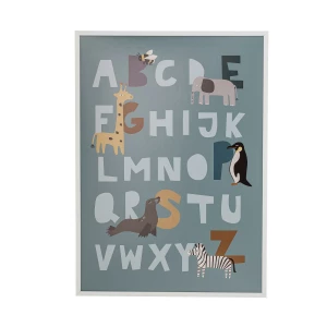 Bloomingville Bild mit Rahmen (kiefer), Alphabet mit Tieren L52xH72xW1 cm (5711173267514)