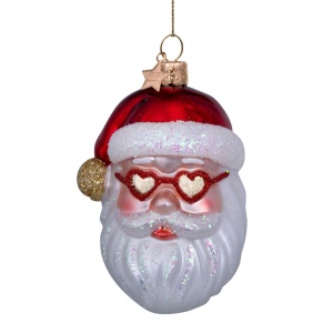 Vondels Ornament glass red santa w/heart glasses H10cm Goldenhour (8720246454772)
