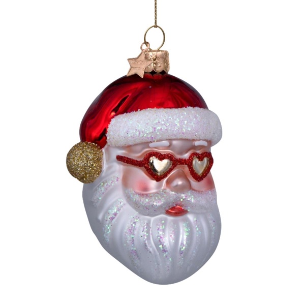 Vondels Ornament glass red santa w/heart glasses H10cm Goldenhour (8720246454772)