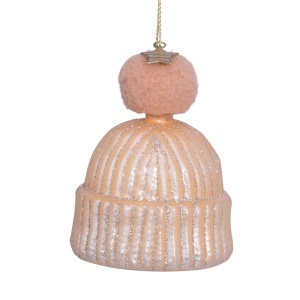 Vondels Ornament glass champagne opal hat w/pompon H7.5cm Resort (8720701360709)