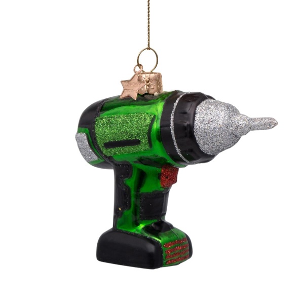 Vondels Ornament glass green drill machine H8.5cm Sports (8720039935488)