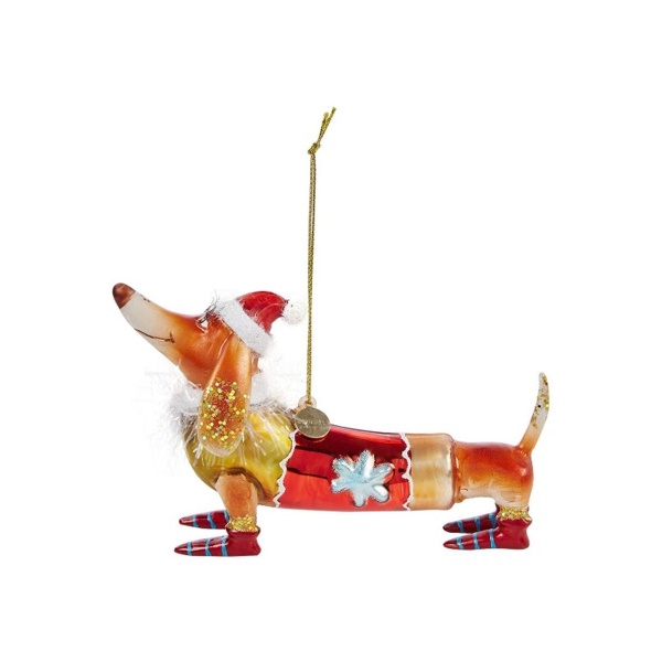 Vondels Ornament glass dachshund with christmas hat brown Dogs&cats H9,5 cm (8719632501145)