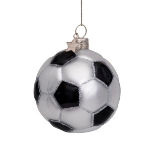 Vondels Ornament glass white/black glitter football H7cm Sports (8720039935624)